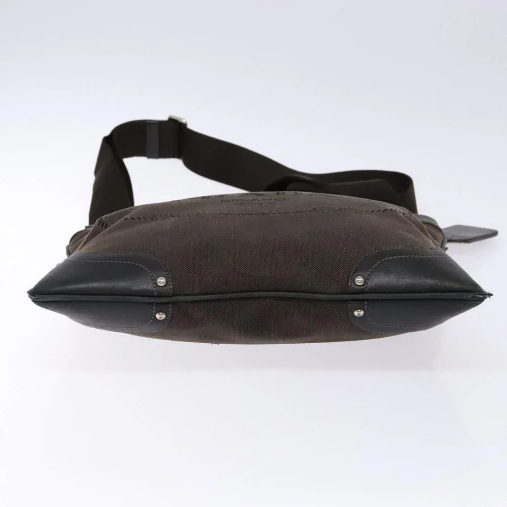 PRADA Shoulder Bag Canvas Leather Brown Silver Auth - Picture 6 of 16